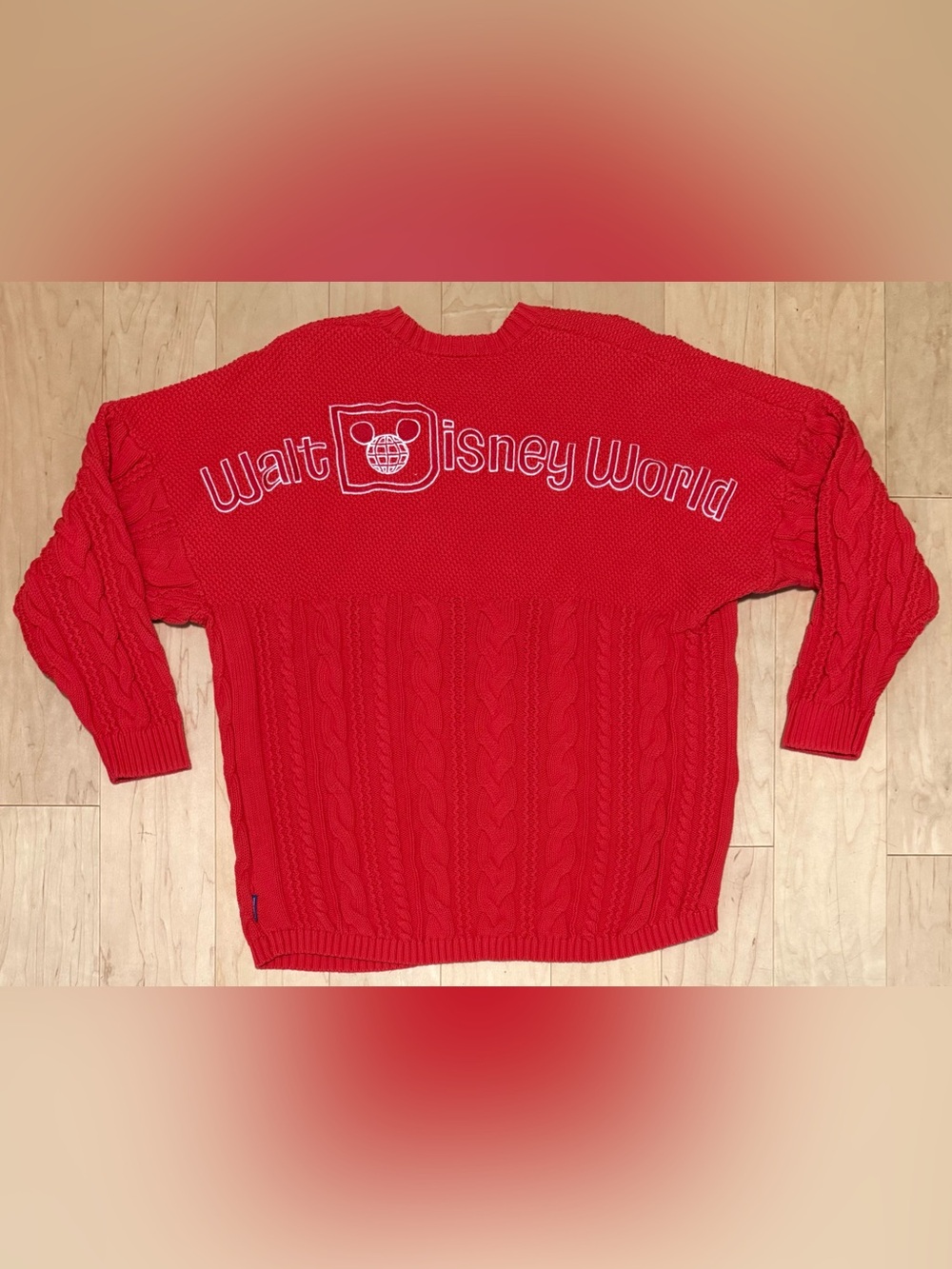 Walt Disney World Cable Knit Spirit Jersey Pullover Sweater Holiday Red Large